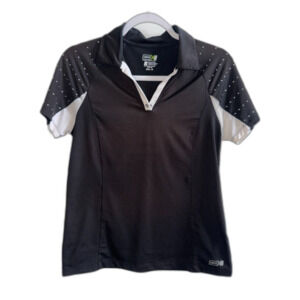 IZOD XFG Women's Golf Polo Shirt Size S Black White Rhinestone Studded Cool-FX